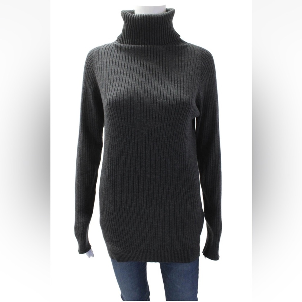 🩶 Toteme Women's Turtleneck Long Sleeves Ribbed Pullover Sweater Gray Size XS